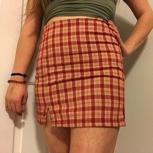 Pink and White Plaid Zip Up Mini Skirt
